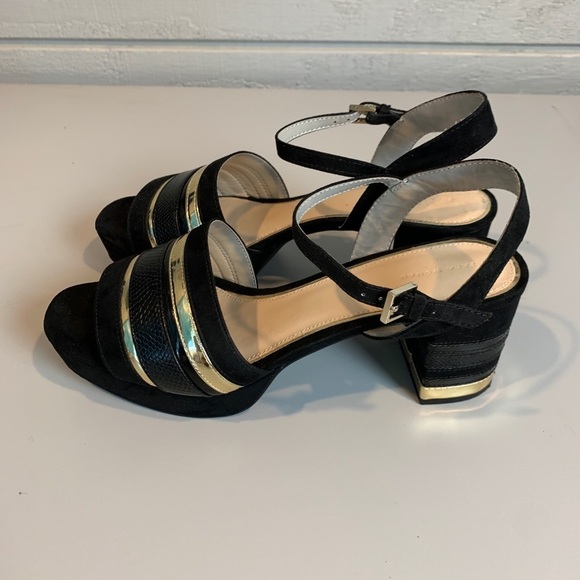 Zara Woman Black and Gold Block Heel Sandal